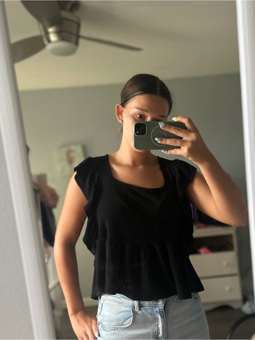 Jolie Black Ruffle Sleeve Peplum Blouse
